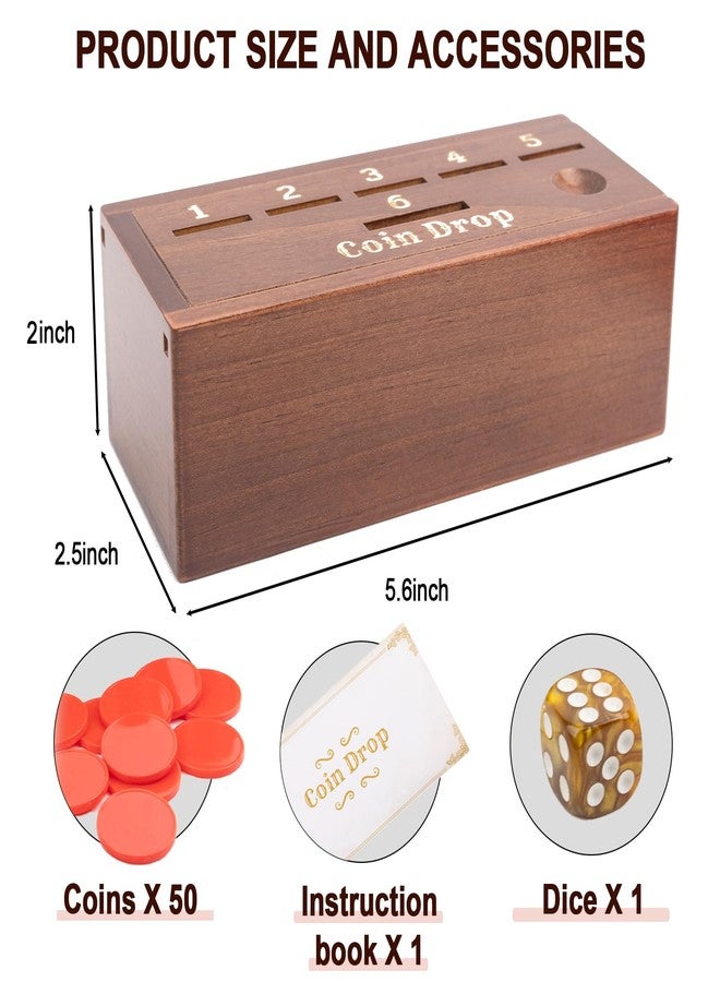 WodGod Coin Drop Game for 2-6 Players,Penny Game Contains 50 Coins,Wooden Game Box and 1 Dice,a Fun Board Game to Interact with Family and Friends - Image 4